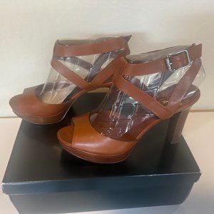 Ralph Lauren Saydee Polo Tan Heeled Sandal 8M, NEW!